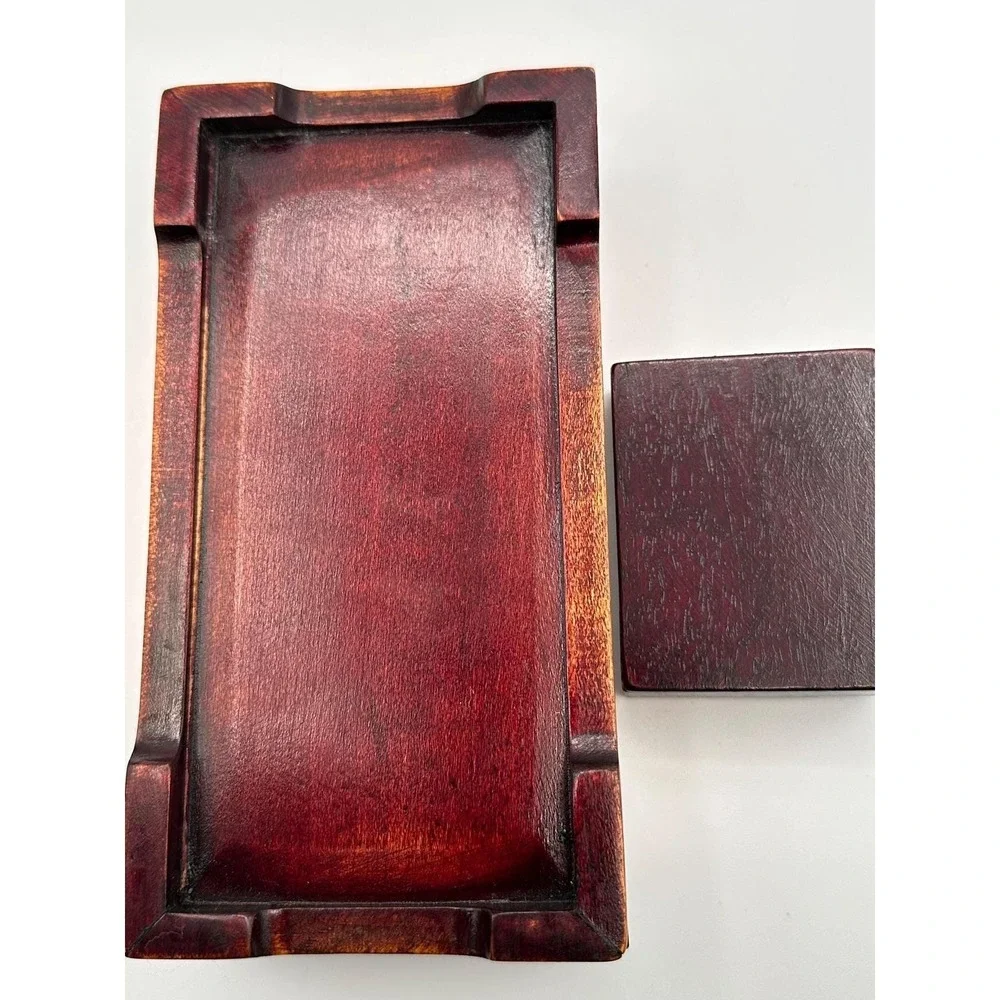 Vintage Wooden Jewelry Box Carved Stone Medallion  Keepsake Storage